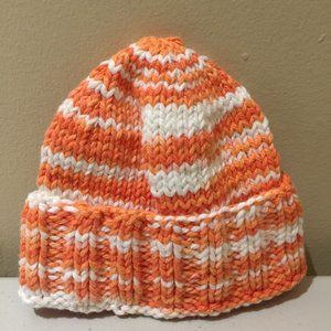 Hand Knit Newborn Baby Infant Winter Hat Handmade Orange